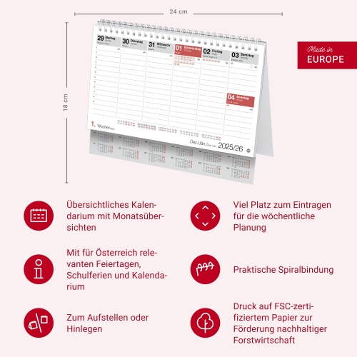 Schreibtischkalender Österreich klein 2026