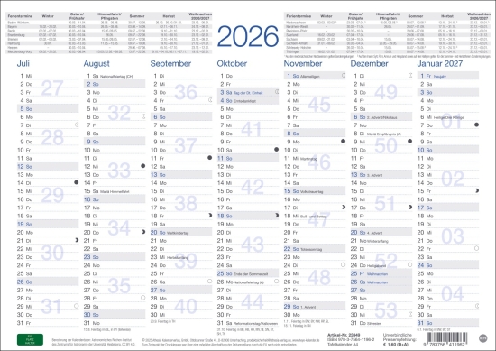 Tafelkalender A4 2026, 29,7 x 21cm, 5er Set