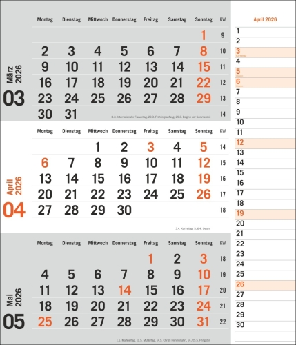 times&more 3-Monatsplaner, orange 2026