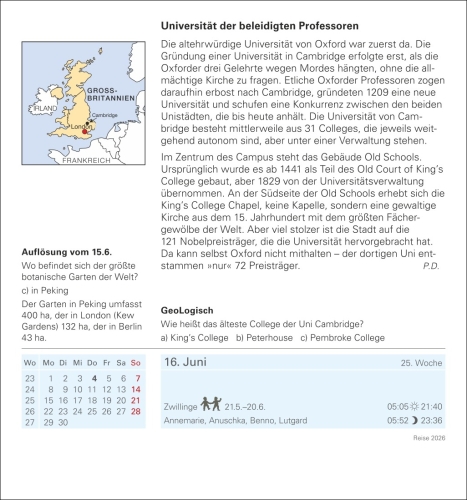 Reise Tagesabreißkalender 2026