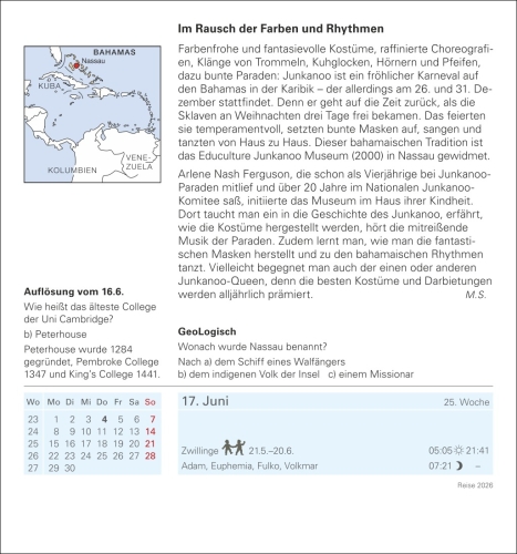 Reise Tagesabreißkalender 2026