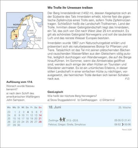 Reise Tagesabreißkalender 2026