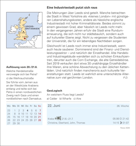 Reise Tagesabreißkalender 2026