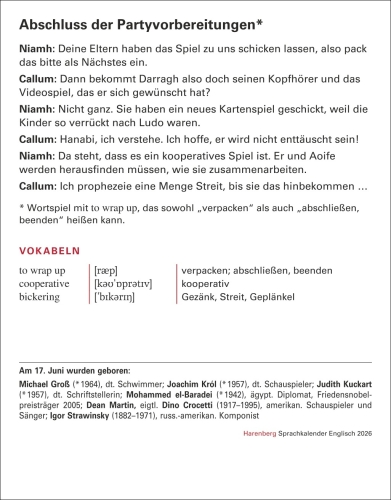 Englisch Sprachkalender 2026