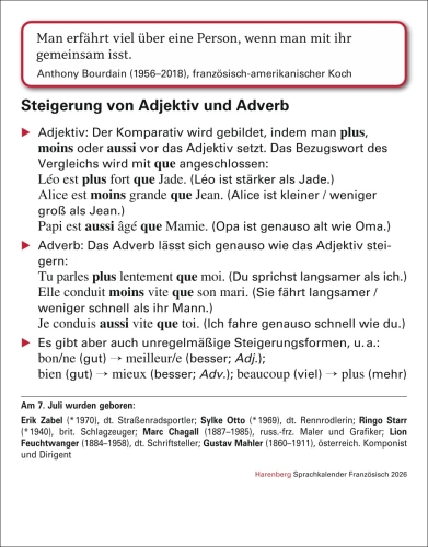 Französisch Sprachkalender 2026