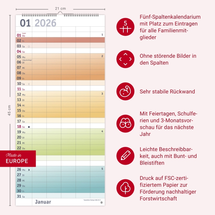 Bunte Wochen Familienplaner 2026