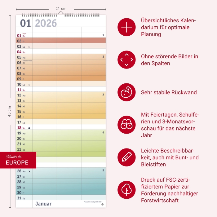 Bunte Wochen Planer für 2026
