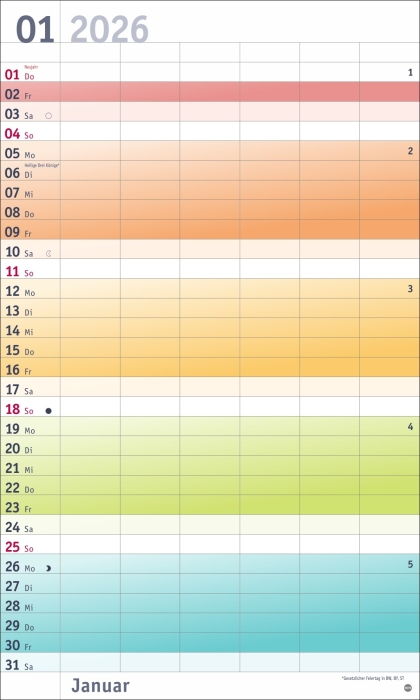 Bunte Wochen Familienplaner XL 2026