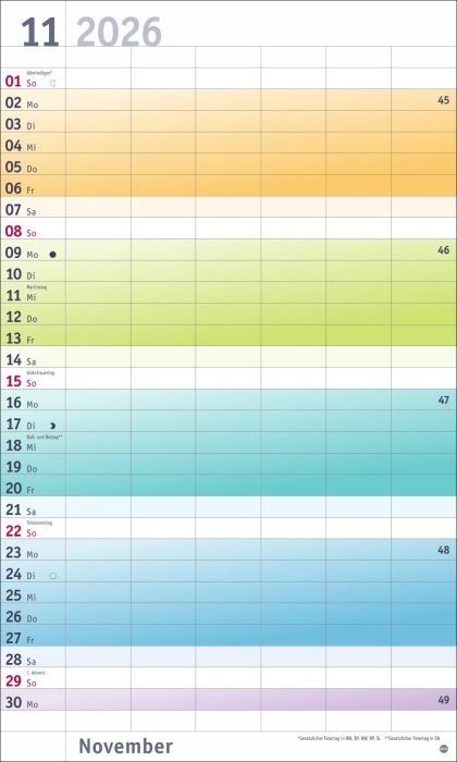 Bunte Wochen Familienplaner XL 2026