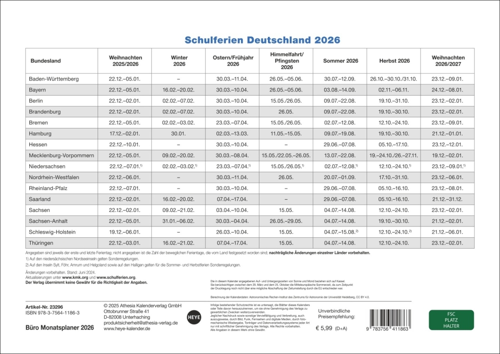 Büro Monatsplaner 2026