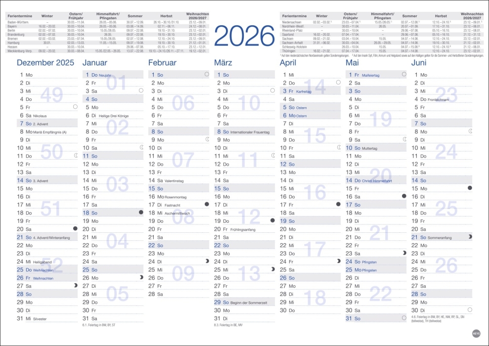 Tafelkalender A4 2026, 29,7 x 21cm, 5er Set