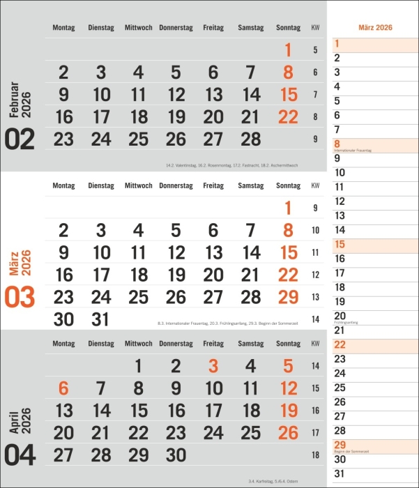 times&more 3-Monatsplaner, orange 2026
