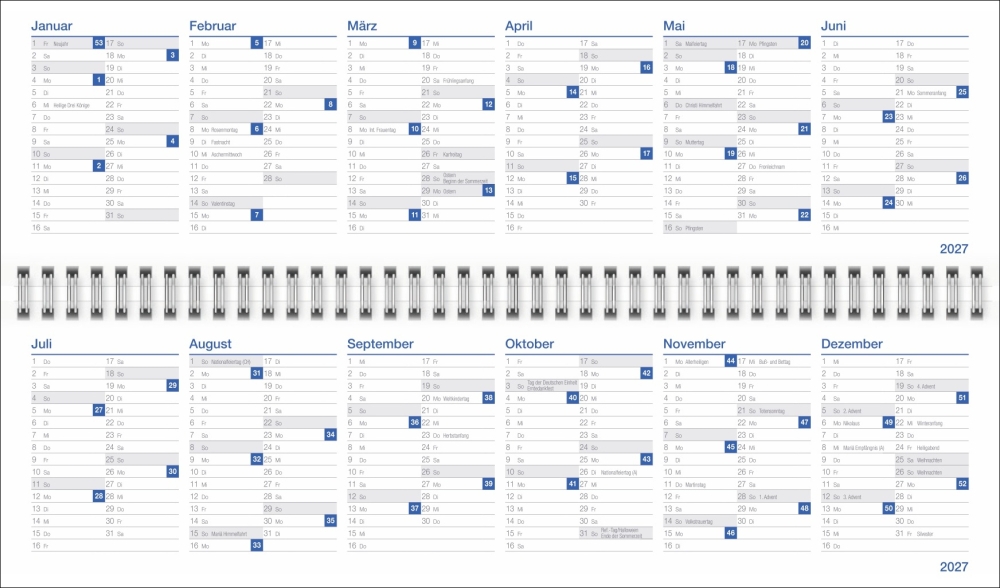 Wochenquerplaner, blau 2026