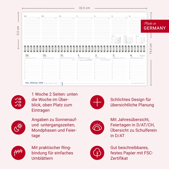 Wochenquerplaner, blau 2026