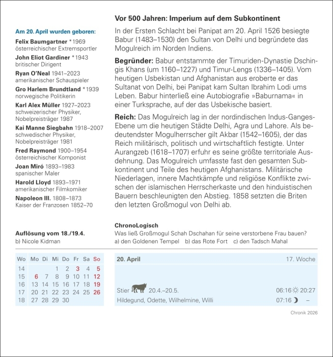 Chronik Tagesabreißkalender 2026