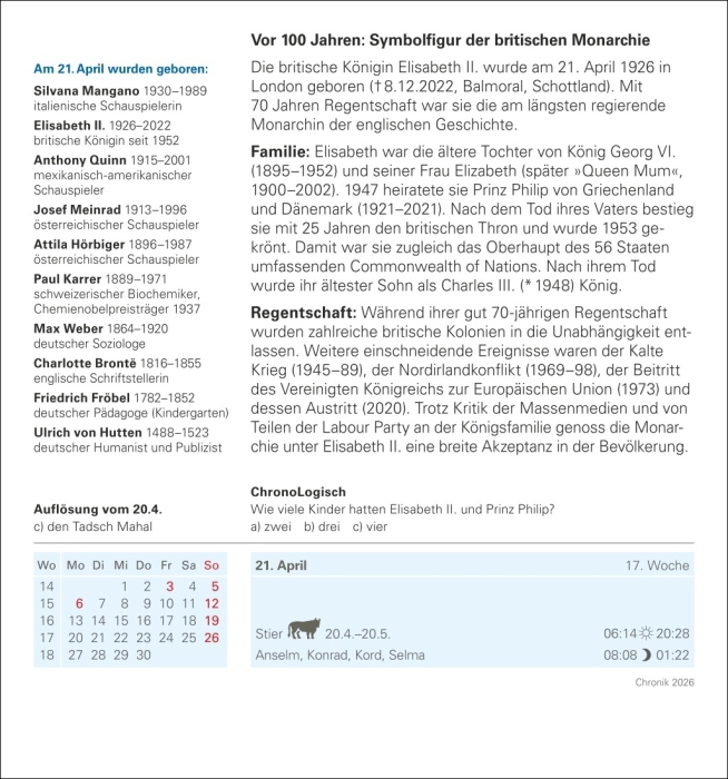 Chronik Tagesabreißkalender 2026