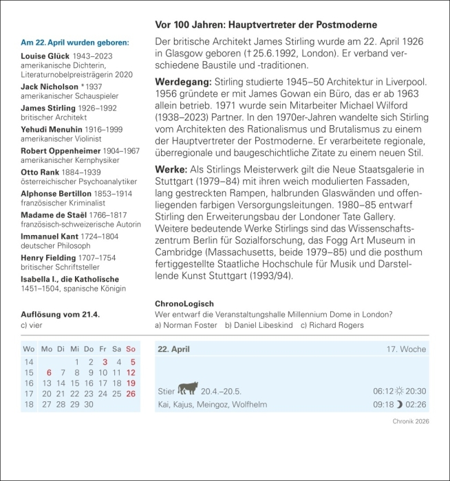 Chronik Tagesabreißkalender 2026