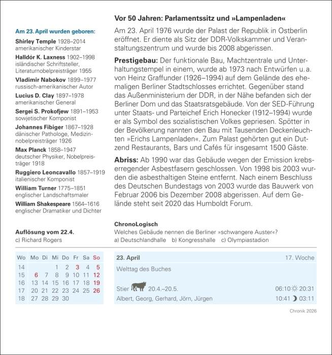 Chronik Tagesabreißkalender 2026