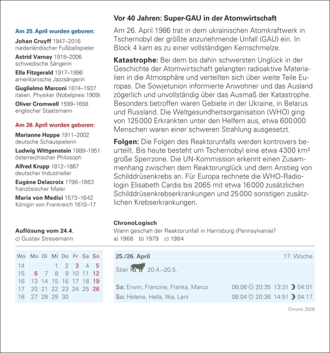 Chronik Tagesabreißkalender 2026