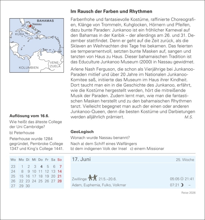 Reise Tagesabreißkalender 2026