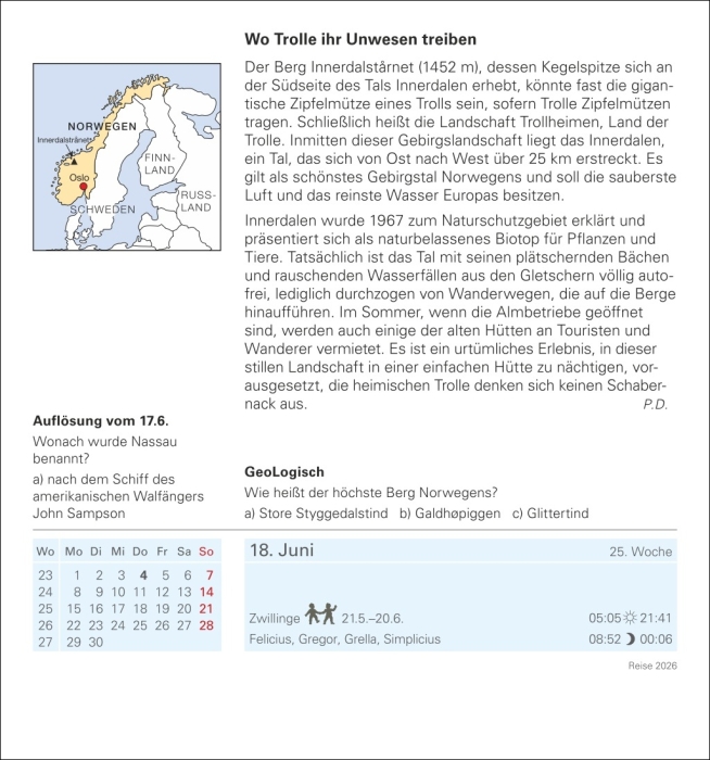 Reise Tagesabreißkalender 2026