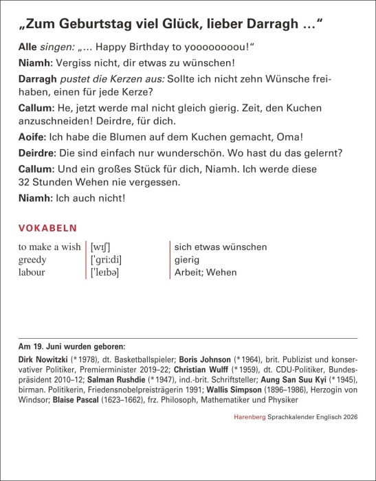 Englisch Sprachkalender 2026