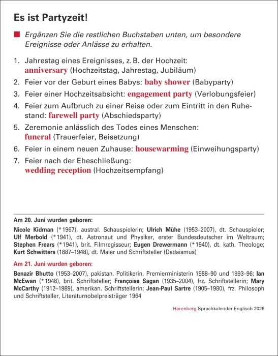 Englisch Sprachkalender 2026