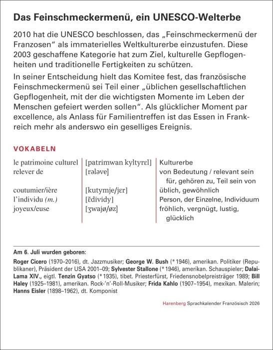 Französisch Sprachkalender 2026