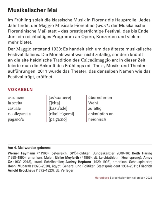 Italienisch Sprachkalender 2026